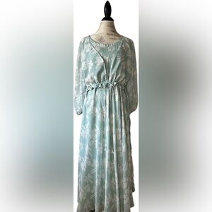 Silk & Saffron Sage Floral Balloon Sleeve CottageCore Dress Size XL